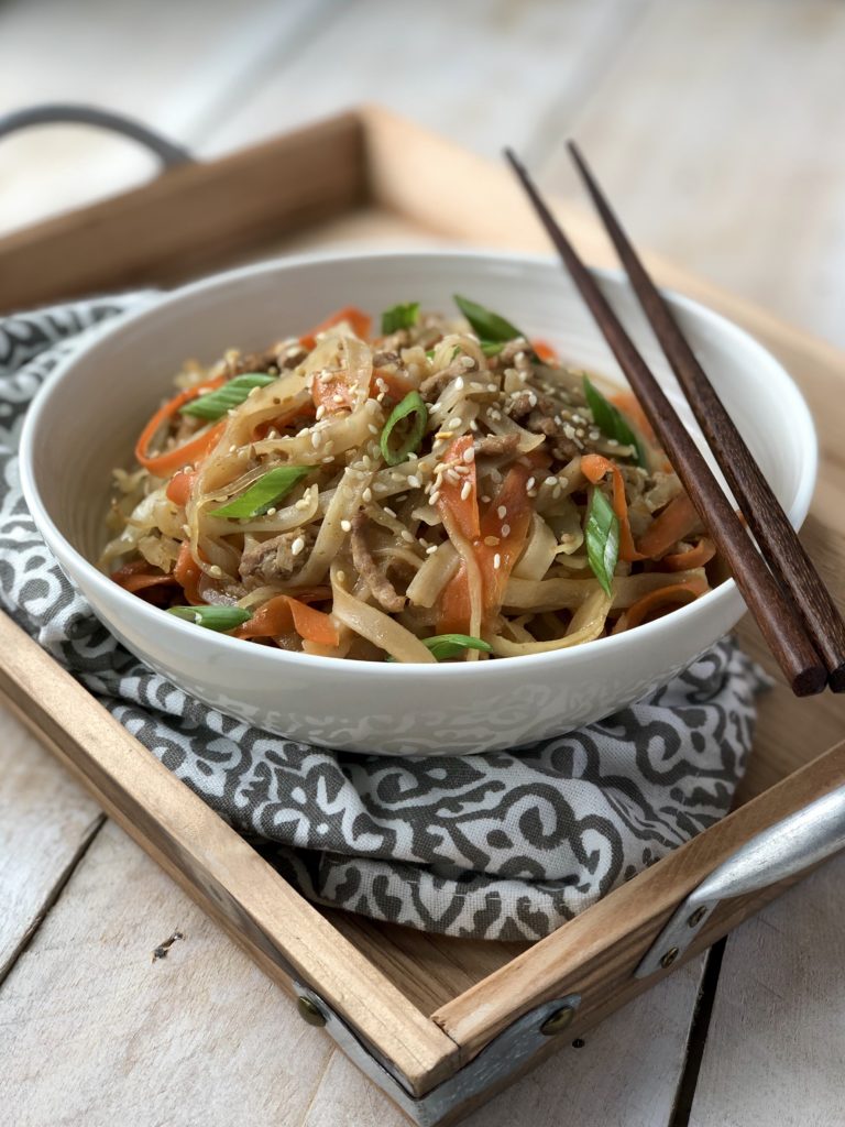 Sesame Pork Noodle Bowl on tray