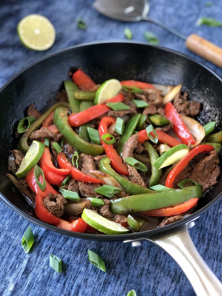 Asian Beef and Pepper Stir-Fry in pan