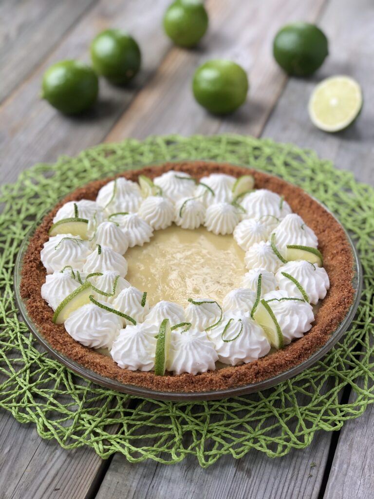 Key lime pie on table