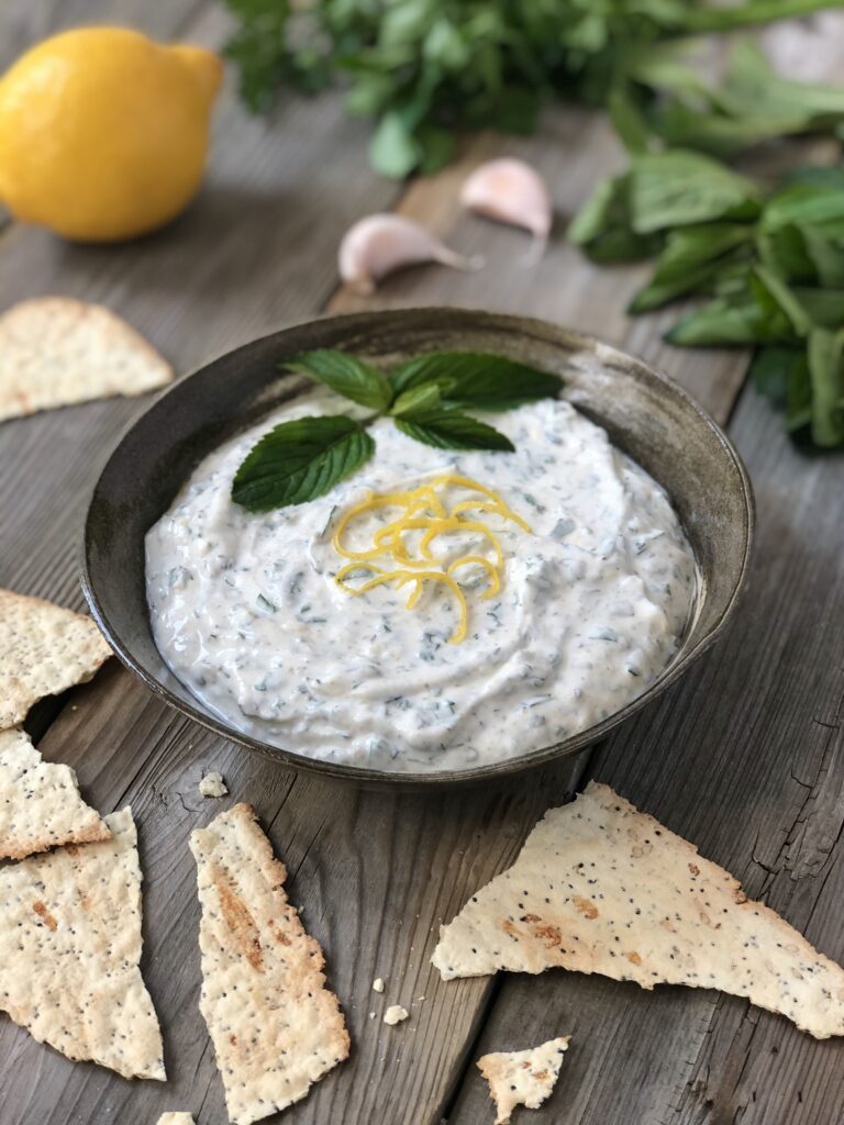 Yogurt mint sauce in bowl