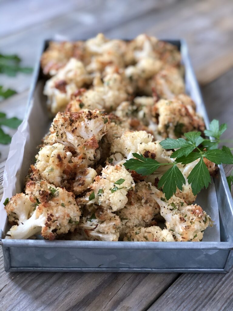 Roasted cauliflower in a pan