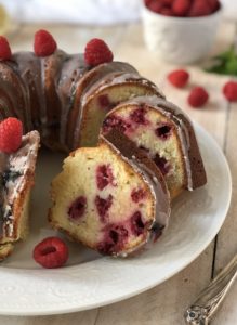 Lemon Raspberry Bundt Cake on a plate