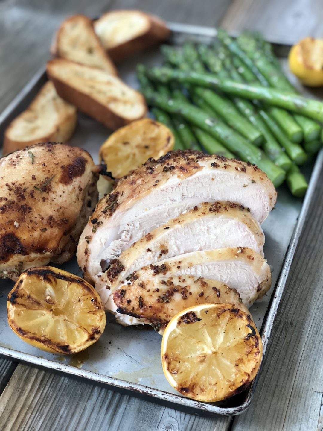 Grilled Lemon Rosemary Bone-In Chicken Breasts