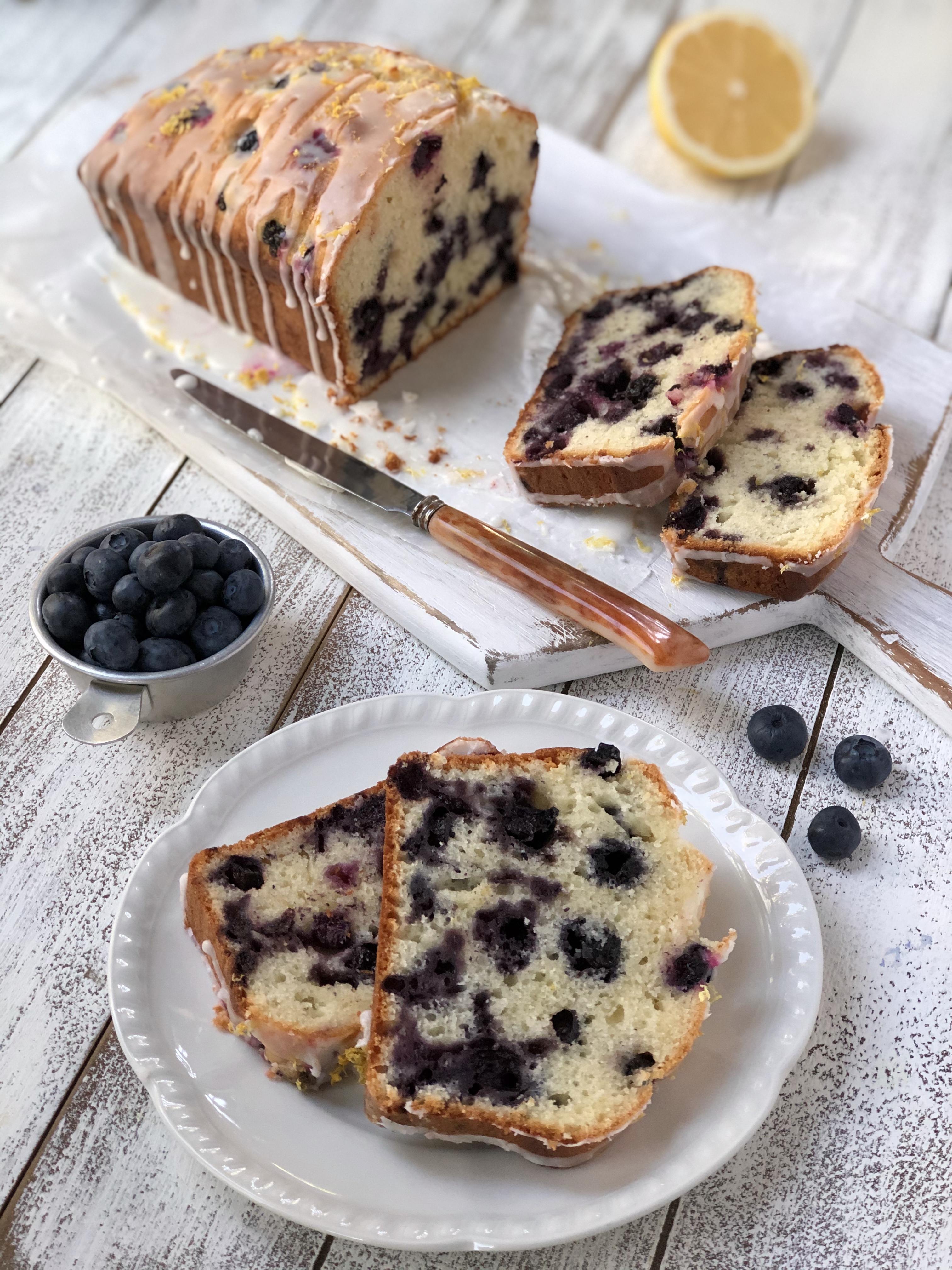 Lemon Blueberry Loaf 8 BEST Servings of Loaf on Plate - The Kitchen Fairy