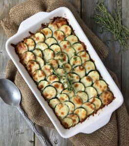 Zucchini Rice Gratin in casserole dish