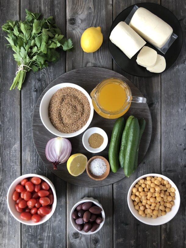 Mediterranean Bulgur and Halloumi Bowl - The Kitchen Fairy